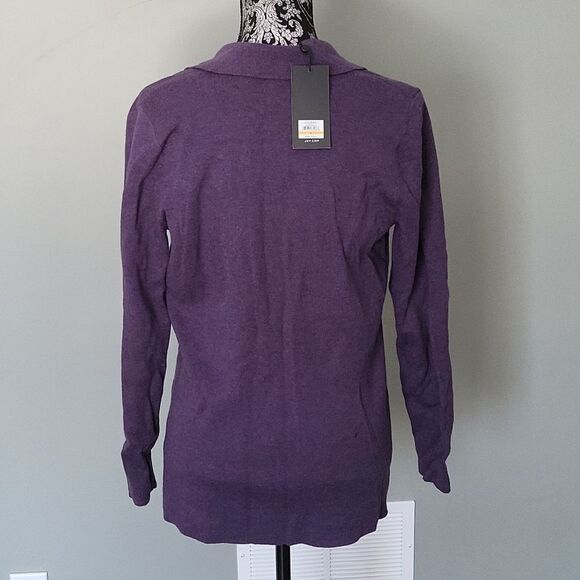 Jones New York Notch Collar Sweater Jacket-PURPLE-Small - Picture 4 of 5